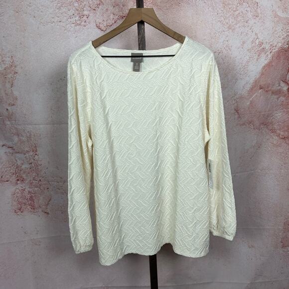 NWT CHICO'S textured bishop sleeve top size XL 3 cream minimalist neutrals shirt - Picture 1 of 5